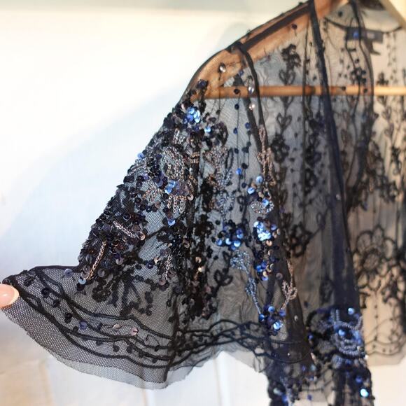 Vintage Y2K Sheer Sequin Mesh Shrug Womens XS Black Cropped Whimsigoth Fairy Top - Picture 3 of 8